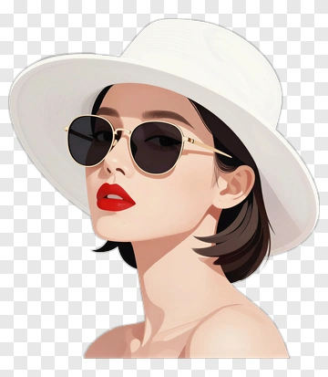 Stylish Woman Wearing Sunglasses And A White Hat PNG