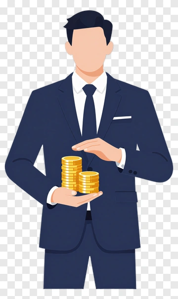 Businessman Holding Stacks Of Coins PNG