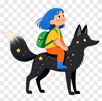 Child Riding A Cartoon Wolf PNG