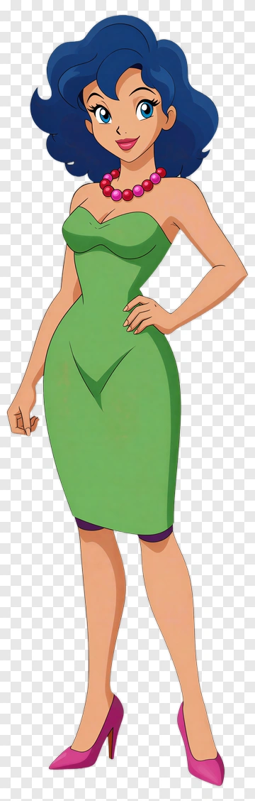 Cartoon Woman In Green Dress PNG