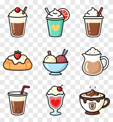 Colorful Dessert And Beverage Icons PNG