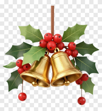 Christmas Bells With Holly And Berries PNG
