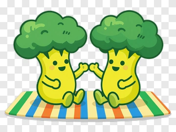 Cartoon Broccoli Characters Holding Hands PNG