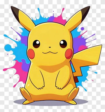Cartoon Pikachu With Colorful Splash Background PNG