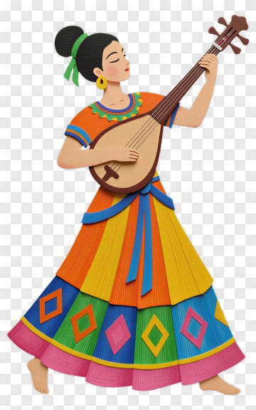 Colorful Woman Playing A Musical Instrument PNG
