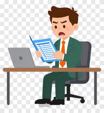 Frustrated Businessman Reading Report At Desk PNG
