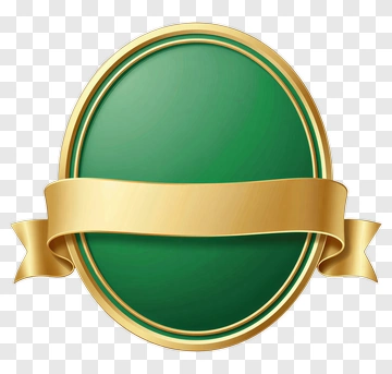 Green Badge With Gold Ribbon PNG
