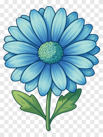 Blue Flower With Green Leaves PNG