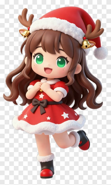 3D Christmas Girl In Santa Hat And Dress PNG