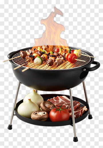 Barbecue Grill With Skewers And Vegetables PNG