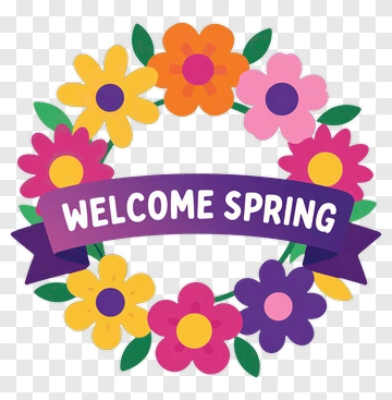 Colorful Flower Wreath With Welcome Spring Banner PNG