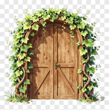 Wooden Door Surrounded By Ivy PNG