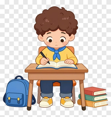 Cartoon Boy Studying At A Desk PNG