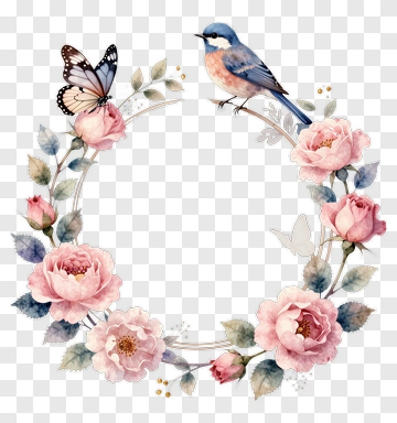 Floral Wreath With Bird And Butterfly PNG