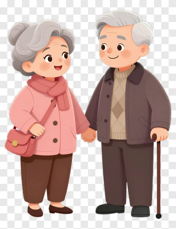 Cartoon Elderly Couple Holding Hands PNG