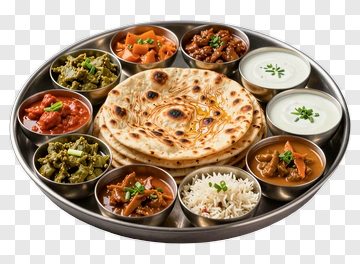 Traditional Indian Thali With Various Dishes PNG