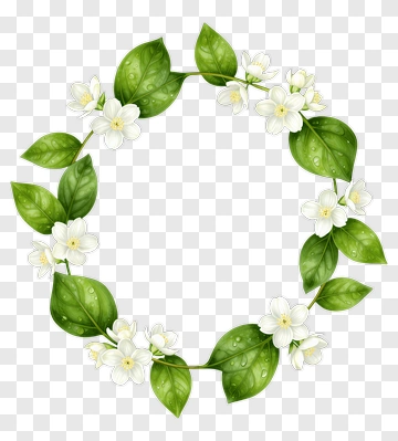 Floral Wreath With White Flowers And Green Leaves PNG