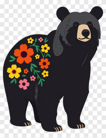 Cartoon Bear With Floral Design PNG