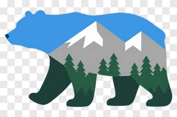 Bear Silhouette With Mountain And Forest Landscape PNG