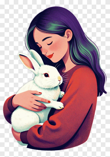 Woman Holding A White Rabbit PNG