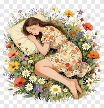 Woman Sleeping In A Flower Field PNG