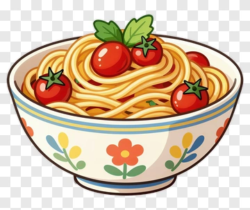Cartoon Bowl Of Spaghetti With Tomatoes PNG