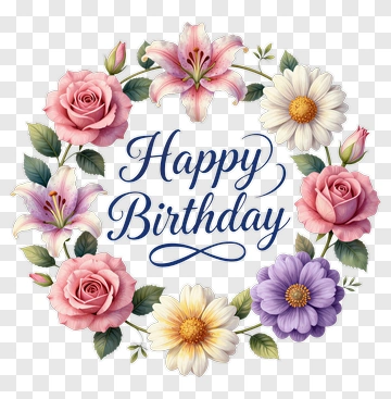 Floral Birthday Wreath With Happy Birthday Text PNG
