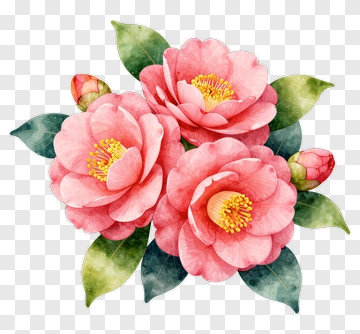 Watercolor Pink Camellia Flowers PNG