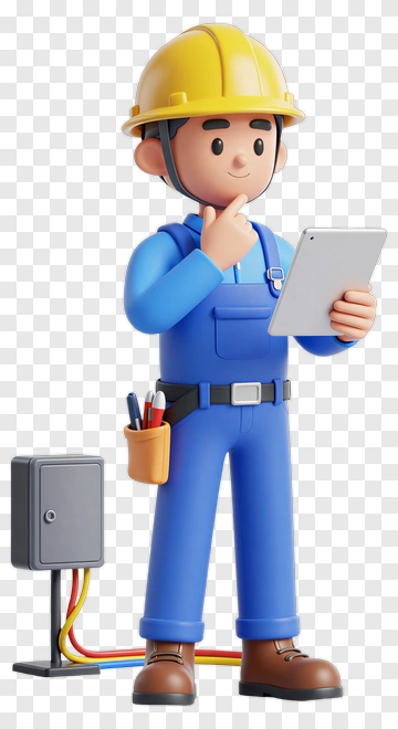 3D Electrician Thinking While Holding A Tablet PNG
