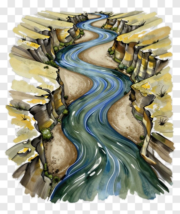 River Flowing Through Canyon Landscape PNG
