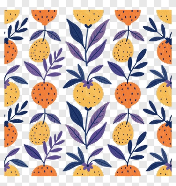 Colorful Pattern Of Oranges And Leaves PNG