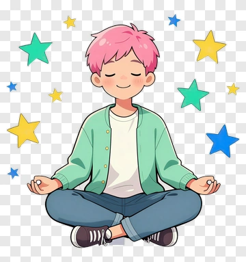 Cartoon Boy Meditating Surrounded By Stars PNG