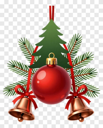 Christmas Tree With Red Ornament And Bells PNG