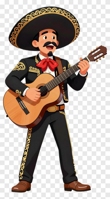 Cartoon Mariachi Playing Guitar PNG
