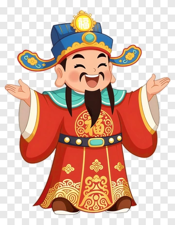 Cartoon God Of Wealth Smiling With Open Arms PNG