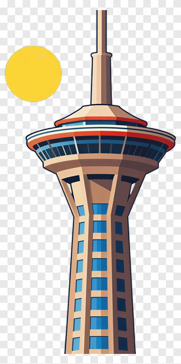 Cartoon Observation Tower With Sun PNG