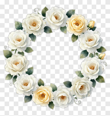 Floral Wreath With White And Yellow Roses PNG