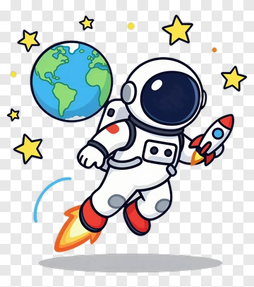 Cartoon Astronaut Flying In Space With Rocket PNG