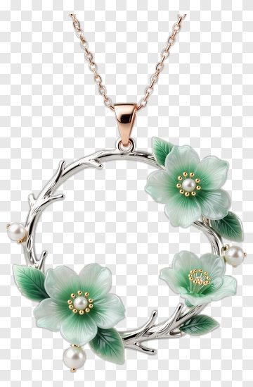 Floral Pendant Necklace With Green Flowers PNG