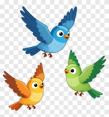 Cartoon Birds Flying Together PNG