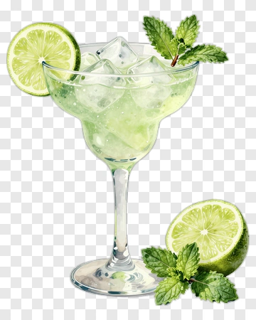 Margarita Cocktail With Lime And Mint PNG