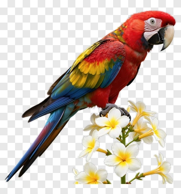 Colorful Parrot Perched On Flowers PNG