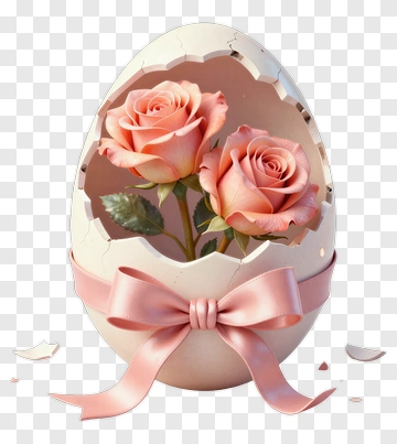 Pink Roses In A Decorative Egg PNG