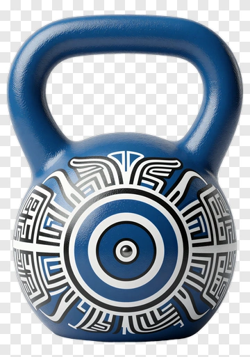 Blue Kettlebell With Decorative Design PNG