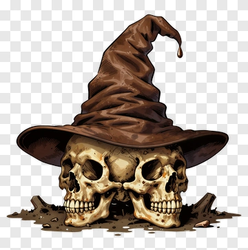 Cartoon Skull Wearing A Brown Witch Hat PNG