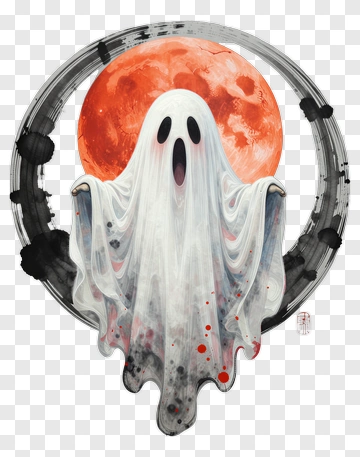 Cartoon Ghost With A Blood Moon Background PNG