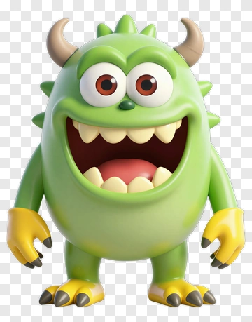 Cartoon Green Monster With Big Eyes PNG