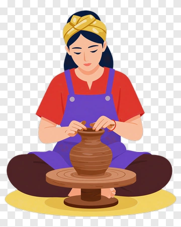Woman Pottery Artist Shaping A Clay Vase PNG