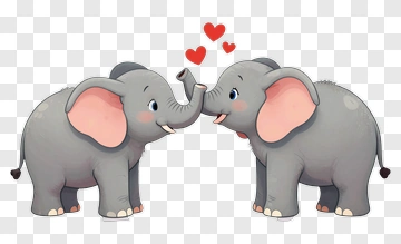 Cartoon Elephants With Hearts PNG