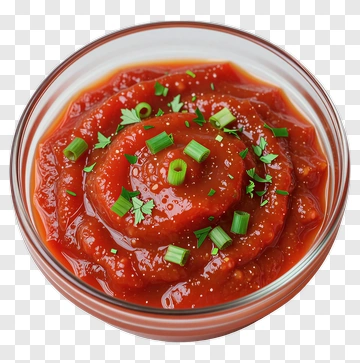 Bowl Of Ketchup With Green Onions PNG